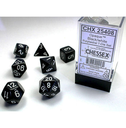 Opaque Polyhedral Black/white 7-Die Set