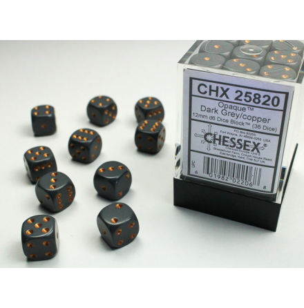Opaque 12mm d6 Dark Grey w/copper Dice Block (36 dice)