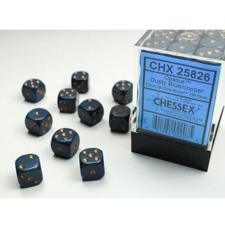 Opaque 12mm d6 Dusty blue w/copper Dice Block (36 dice)