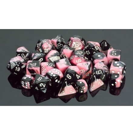 Gemini Polyhedral Black-Pink w/white Set of Ten d10´s