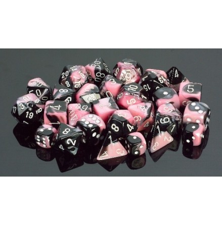 Gemini Polyhedral Black-Pink w/white Set of Ten d10s