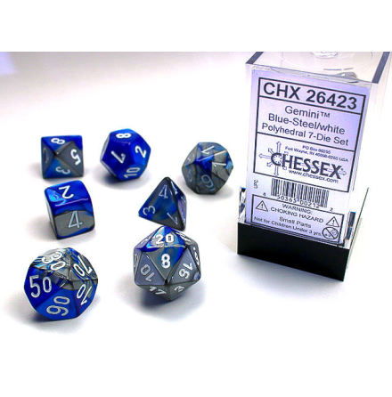 Gemini Polyhedral Blue-Steel w/white 7-Die Set