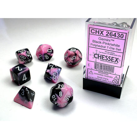 Gemini Polyhedral Black-pink w/white 7-Die Set