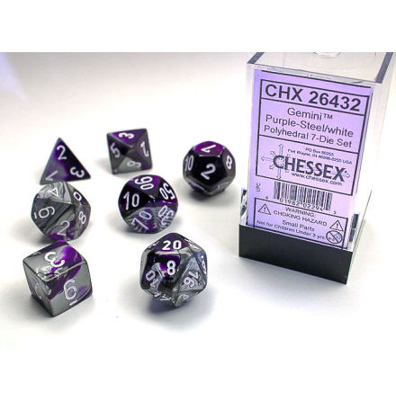 Gemini Polyhedral Purple-steel/white 7-Die Set