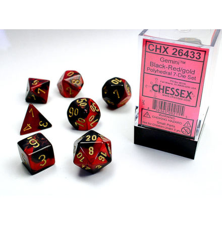 Gemini Polyhedral Black-Red/gold 7-Die Set
