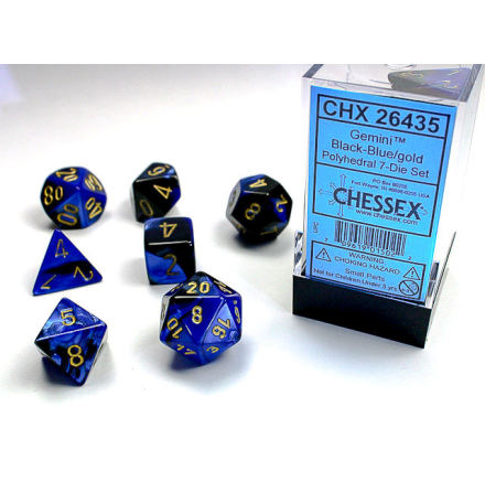Gemini Polyhedral Black-Blue/gold 7-Die Set
