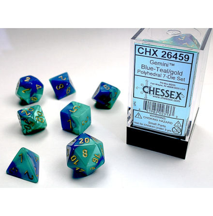 Gemini Polyhedral Blue-Teal/gold 7-Die Set