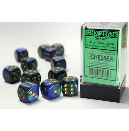 Gemini 16mm d6 Blue-Green/gold Dice Block (12 dice)