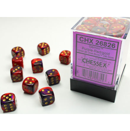 Gemini 12mm d6 Purple-red/gold Dice Block (36 dice)