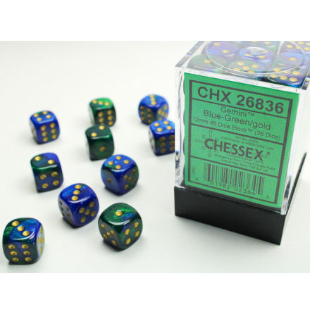 Gemini 12mm d6 Blue-Green/gold Dice Block (36 dice)