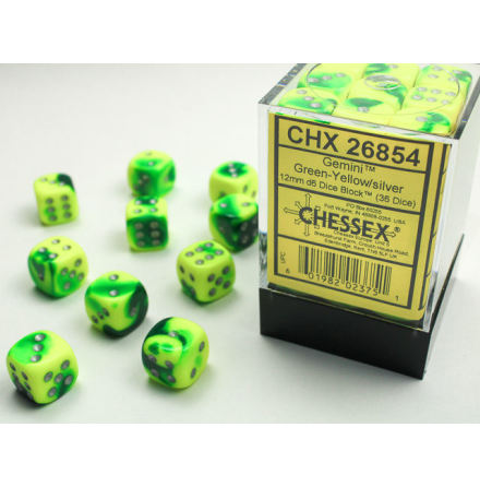 Gemini 12mm d6 Green-yellow/silver Dice Block (36 dice)