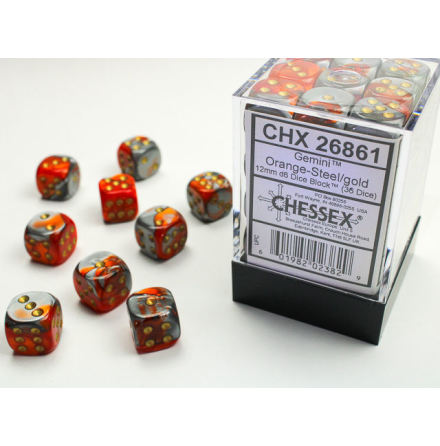 Gemini 12mm d6 Orange-Steel/gold Dice Block (36 dice)