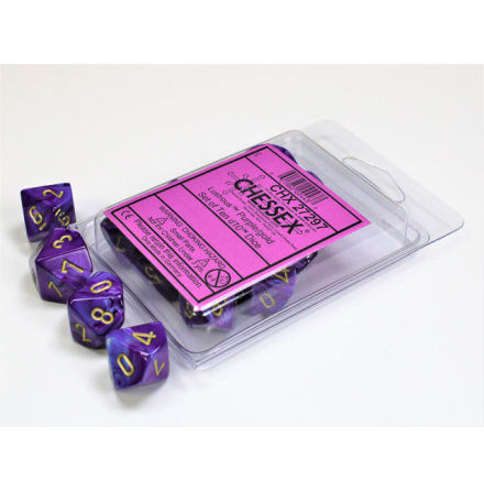 Lustrous Polyhedral Purple w/gold Set of Ten d10s