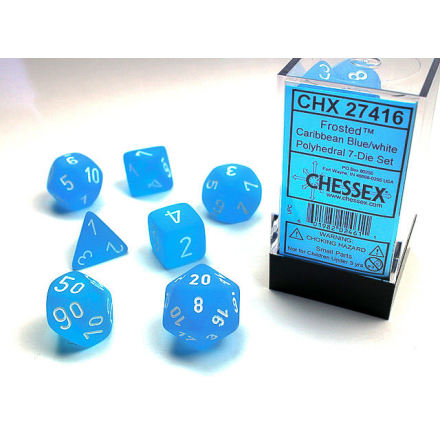 Frosted Polyhedral Caribbean Blue/white 7-Die Set