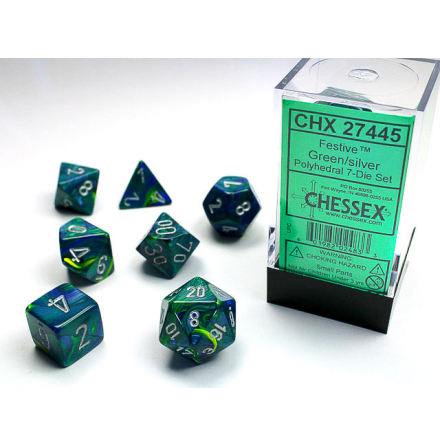 Festive Polyhedral Green w/silver 7-Die Set