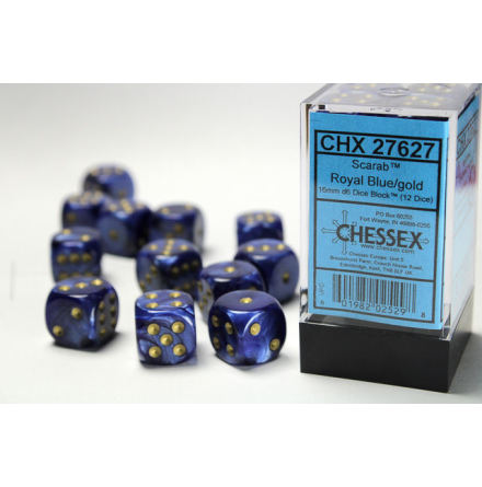 Scarab 16mm d6 Royal Blue/gold Dice Block (12 dice)