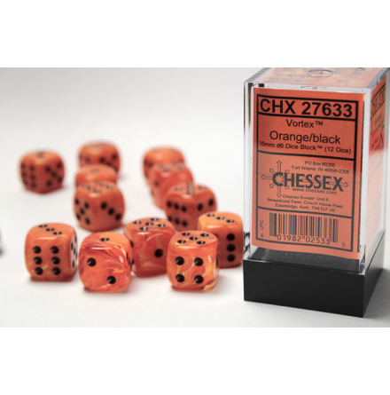 Vortex 16mm d6 Orange/black Dice Block (12 dice)