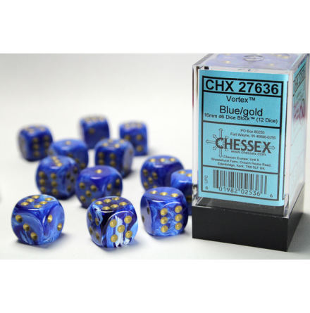 Vortex 16mm d6 Blue/gold Dice Block (12 dice)