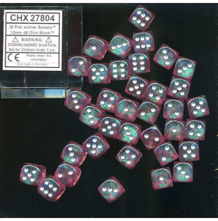 Borealis 12mm d6 Pink/silver Dice Block (36 dice)