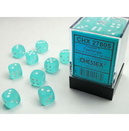 Frosted 12mm d6 Teal/white Dice Block (36 dice)