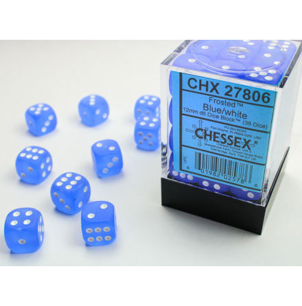 Frosted 12mm d6 Blue/white Dice Block (36 dice)