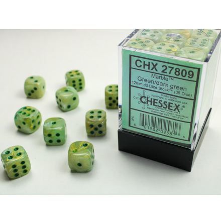 Marble 12mm d6 Green/dark green Dice Block (36 dice)