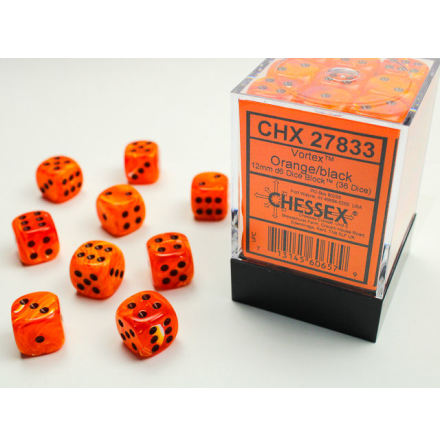 Vortex Dice 12mm d6 Orange/black Dice Block (36 dice)