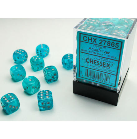 Festive 12mm d6 Aqua/silver Dice Block (36 dice)