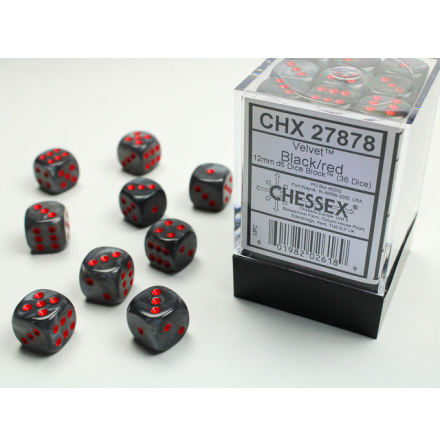 Velvet 12mm d6 Black/red Block (36 dice)