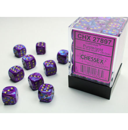 Lustrous12mm d6 Purple w/gold Dice Block (36 dice)