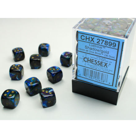 Lustrous 12mm d6 Shadow/gold Dice Block (36 dice)