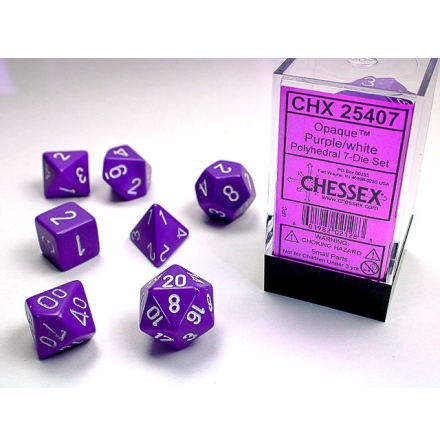 Opaque Polyhedral Purple/white 7-Die Set