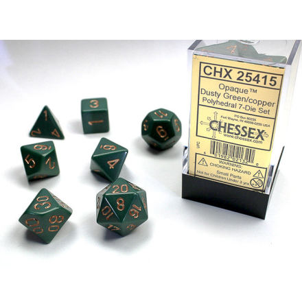 Opaque Polyhedral Dusty Green/copper 7-Die Set