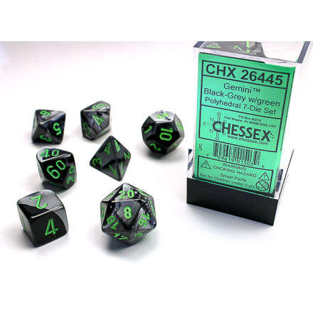 Gemini Polyhedral Black-Gray/green 7-Die Set