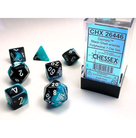 Gemini Polyhedral Black-Shell/white 7-Die Set