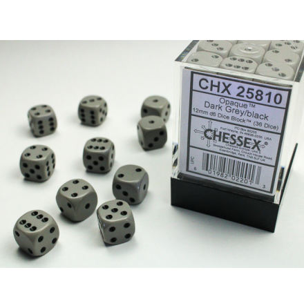 Opaque 12mm d6 Grey/black Dice Block (36 dice)