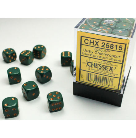 Opaque 12mm d6 Dusty Green/gold Dice Block (36 dice)