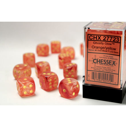 Ghostly Glow 16 mm d6 Orange/yellow Dice Block (12 dice)