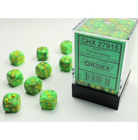 Vortex 12 mm d6 Slime/yellow Dice Block (36 dice)