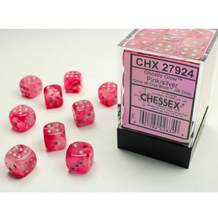 Ghostly Glow 12 mm d6 Pink/silver Dice Block (36 dice)