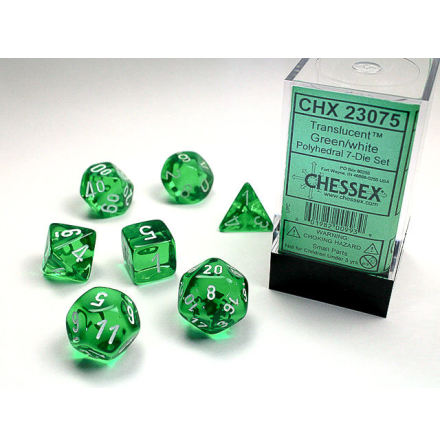 Translucent Polyhedral Green/white 7-Die Set