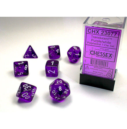 Translucent Polyhedral Purple/white 7-Die Set