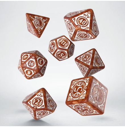 Steampunk Clockwork Caramel & white Dice Set (7)