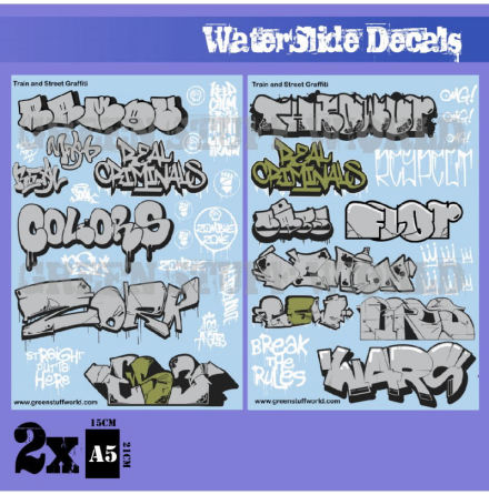 Waterslide Decals - Train and Graffiti Mix - Silver and Gold