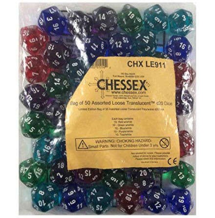 Limited Edition Bag of 50 Assorted Loose Translucent Polyhedral d20s