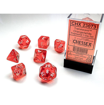 Translucent Polyhedral Orange/white 7-Die Set