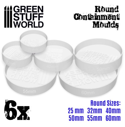 6x Translucent white Containment Moulds for Bases - Round