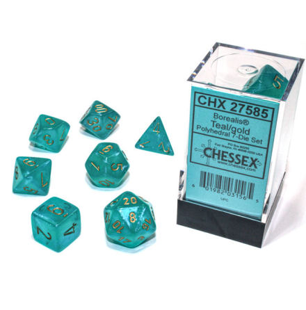 Borealis Polyhedral Teal/gold Luminary 7-Die Set