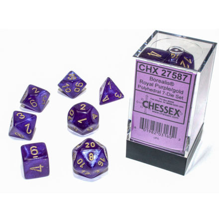 Borealis Polyhedral Royal Purple/gold Luminary 7-Die Set