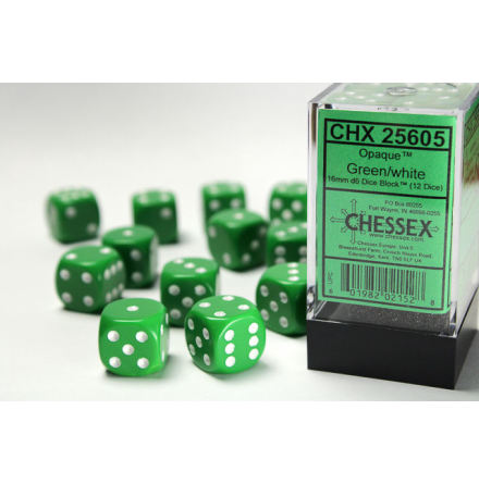 Opaque 16 mm d6 Green/white dice block (36)